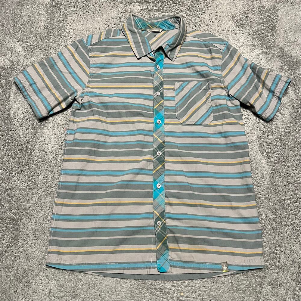 Smartwool Shirt Mens Medium Striped Short Sleeve Button Up Merino Wool Blend